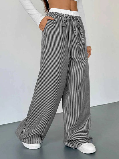 Striped Wide Leg Drawstring Pants