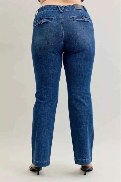 Judy Blue Full Size Mid Rise Bootcut Jeans with Welt Pockets Plus Size
