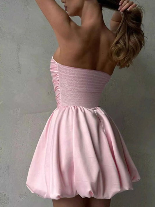 Strapless Ruched Mini Bubble Dress
