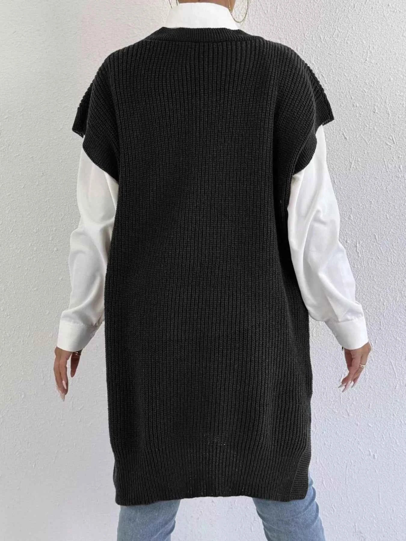 Slit V-Neck Sweater Dress