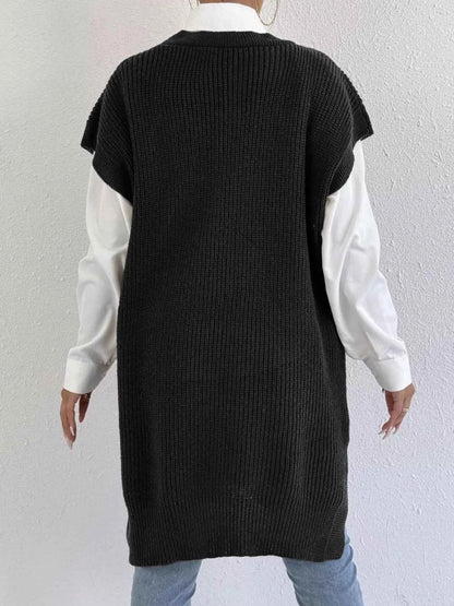 Slit V-Neck Sweater Dress