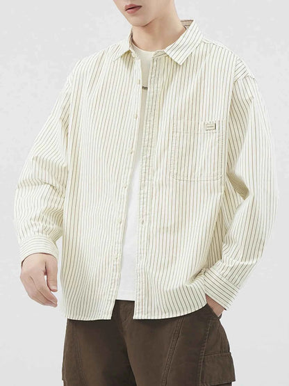 Men's Plus Size Striped Button-Up Long Sleeve Shirt