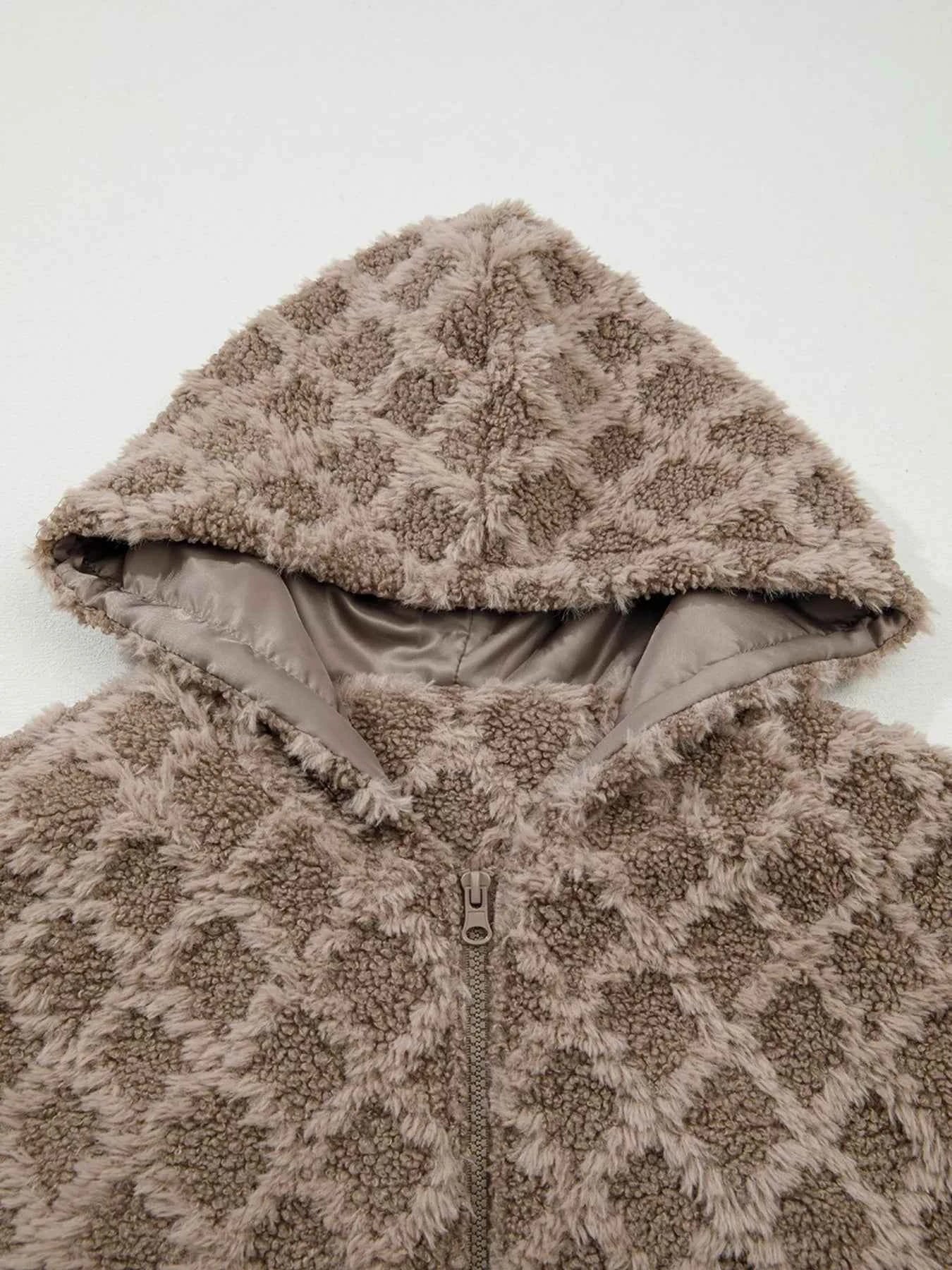 Sherpa Rhombus Zip Up Side Pocket Hooded Jacket