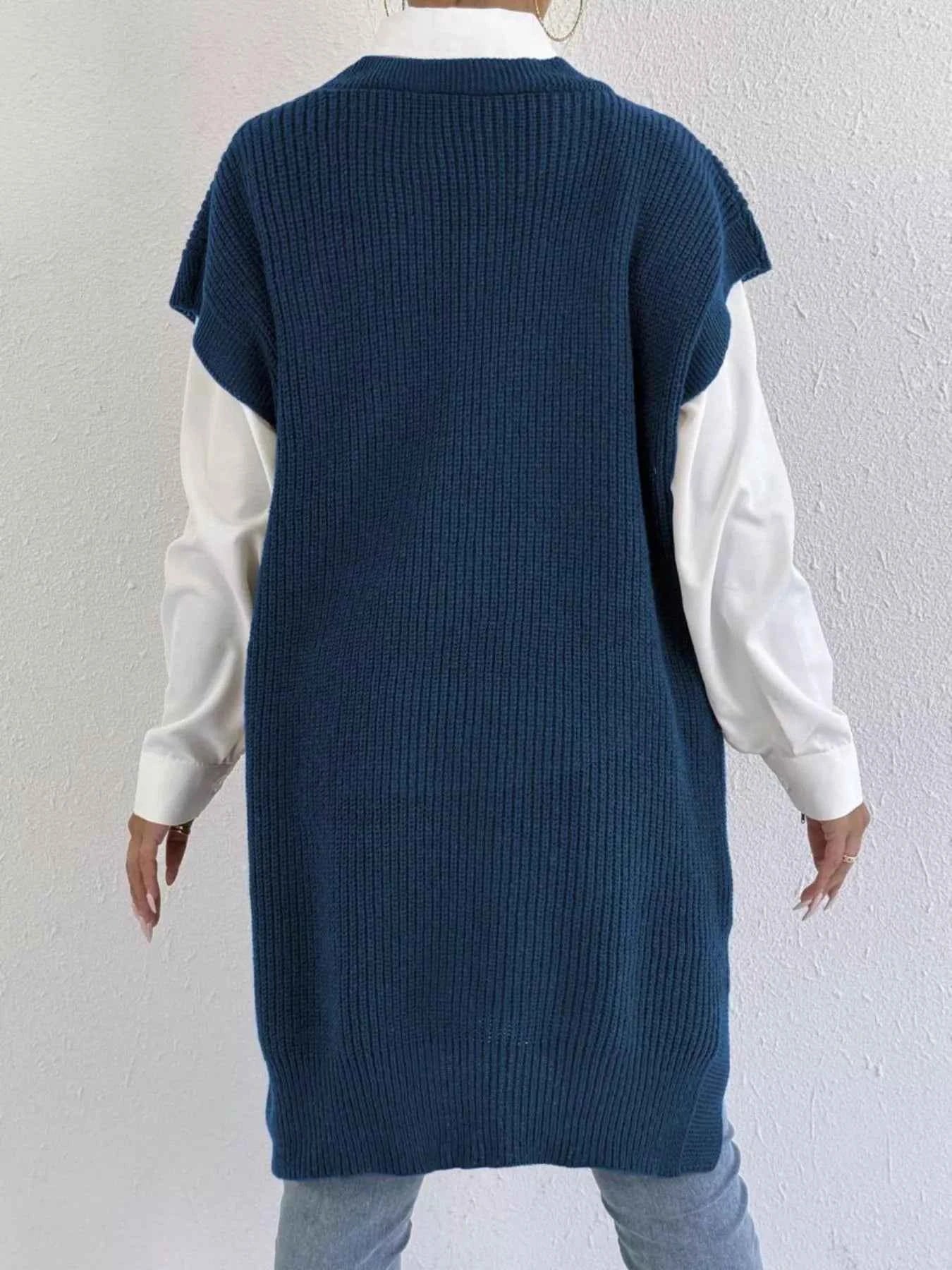 Slit V-Neck Sweater Dress