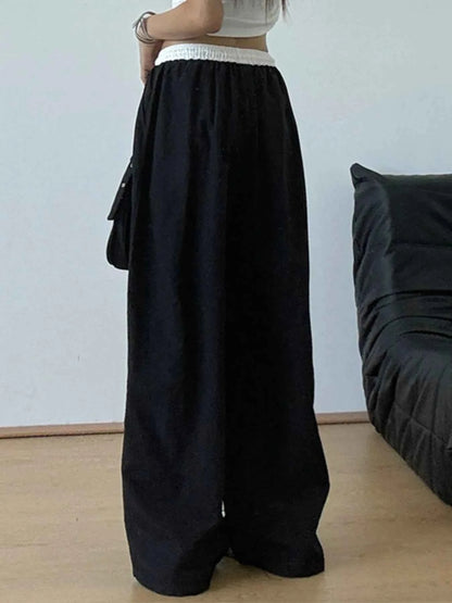 Wide Leg Drawstring Casual Pants