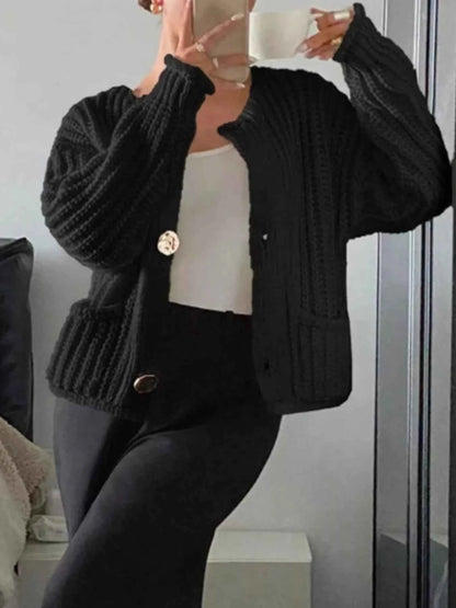 Button Up Dropped Shoulder Cardigan