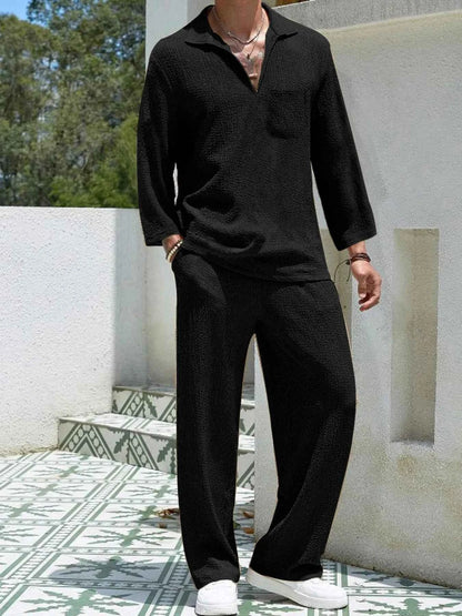 Men's Plus Size Long Sleeve Top and Pants Set