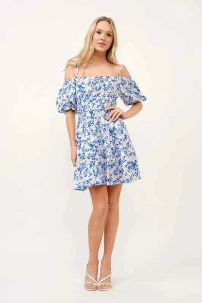 And The Why Off Shoulder Bubble Sleeve Dress