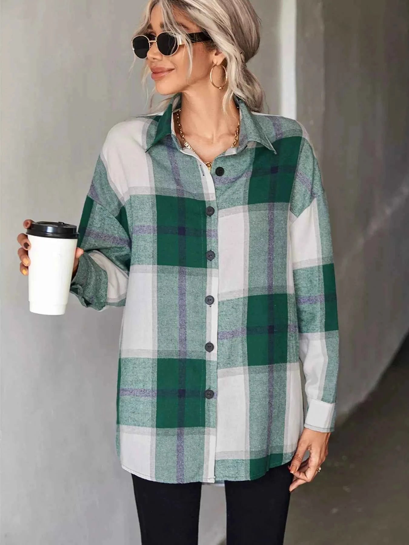 Plaid Button-Down Long Sleeve Shirt