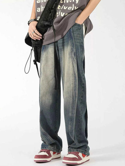 Men's Plus Size Washed Wide Leg Jeans