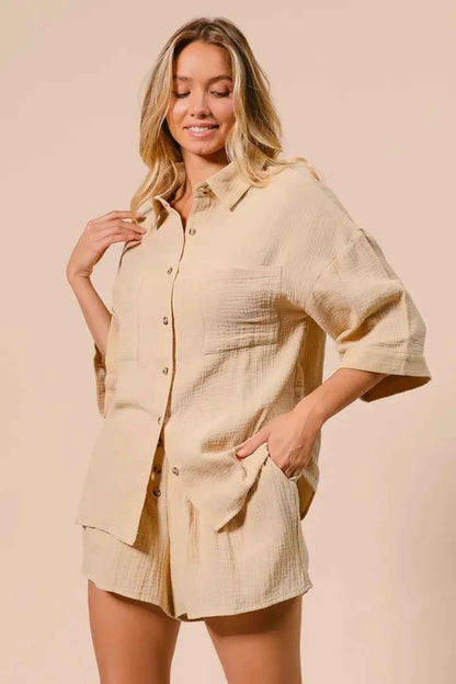 BiBi Crinkle Gauze Shirt and Short Set