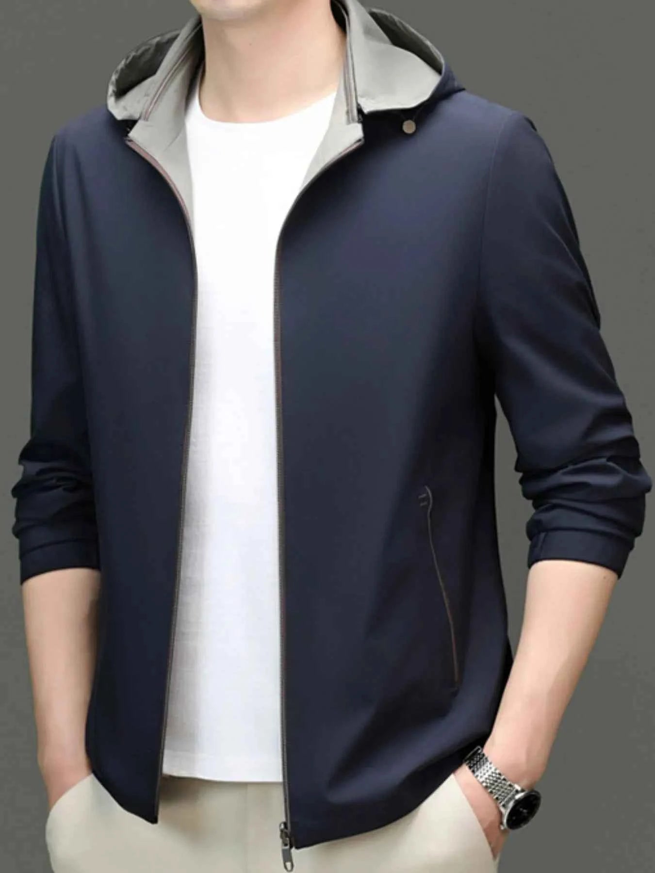 Men's Plus Size Zip Up Long Sleeve Hooded Jacket