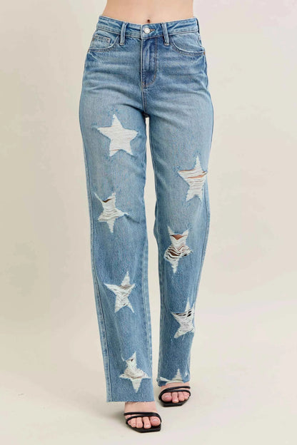 Judy Blue Full Size High Waist  Rigid Magic Star Shaped Destroy 90's Straight Jeans Plus Size