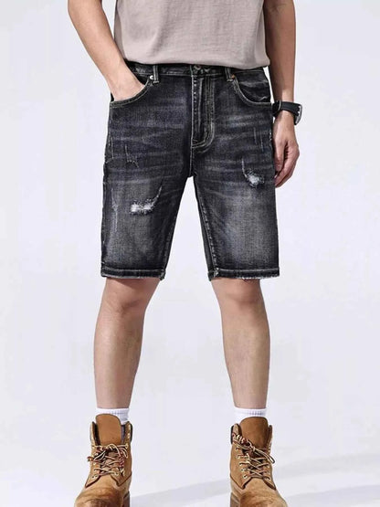 Men's Distressed Wide Leg Denim Shorts