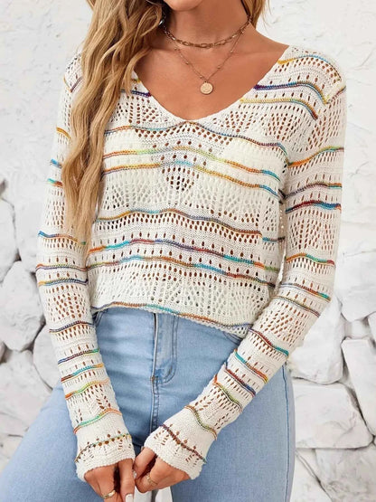Openwork Long Sleeve Knit Top