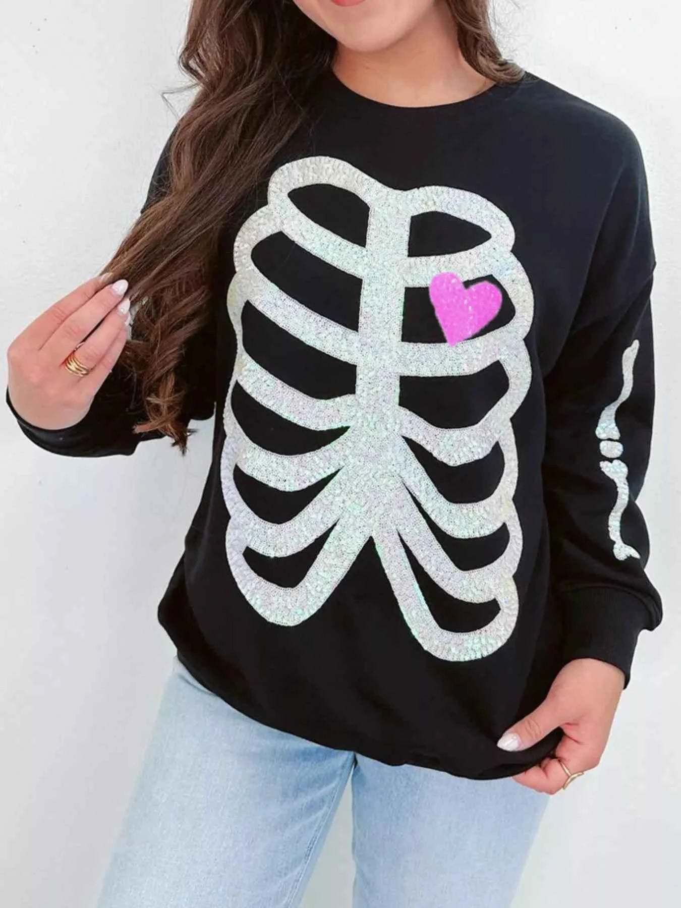 Full Size Halloween Round Neck Long Sleeve Sweatshirt Plus Size