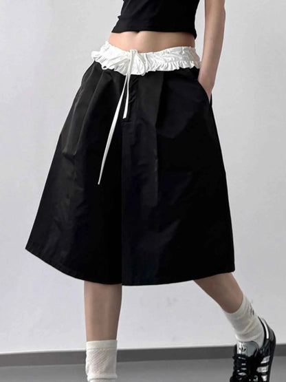 Contrast Waistband Wide-Leg Shorts