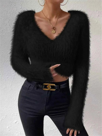 Fluffy Knit V-Neck Sweater