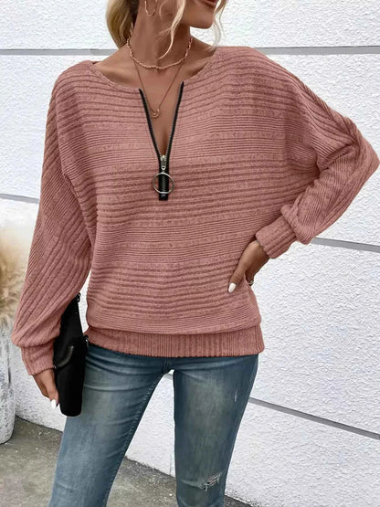 Ribbed Knit Quarter Zip Sweatshirt