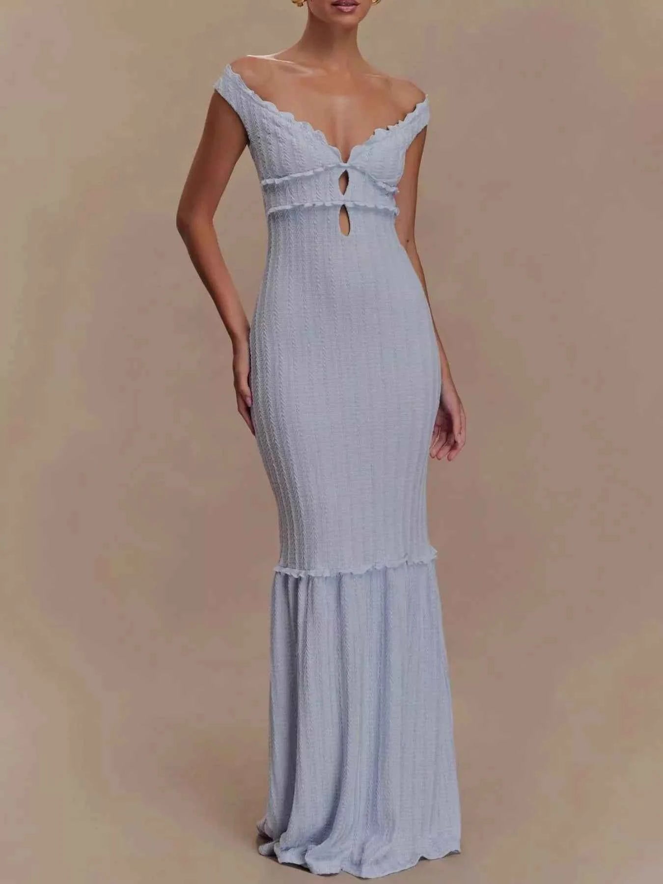 Frill Off-Shoulder Knit Maxi Mermaid Dress