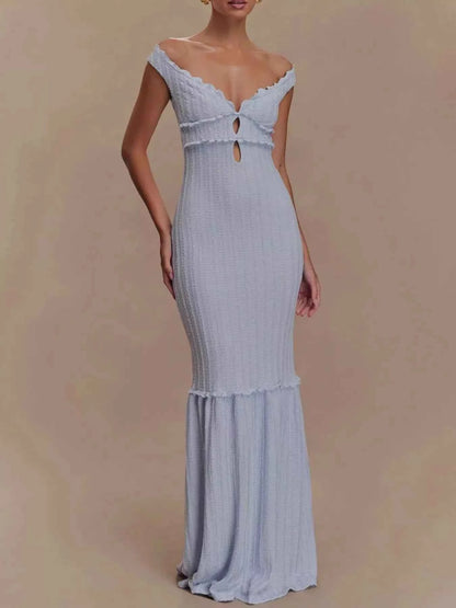Frill Off-Shoulder Knit Maxi Mermaid Dress