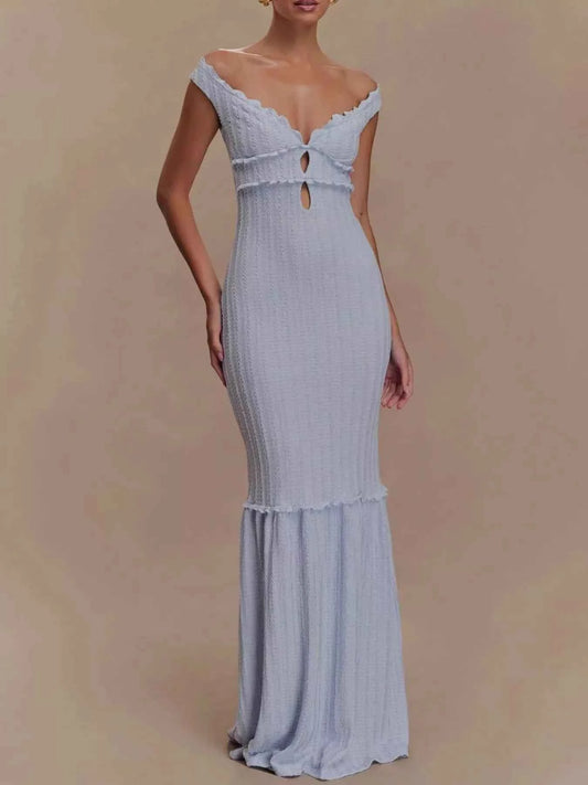 Frill Off-Shoulder Knit Maxi Mermaid Dress