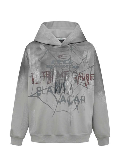 Men's Gothic Spider Web Graffiti Print Hoodie