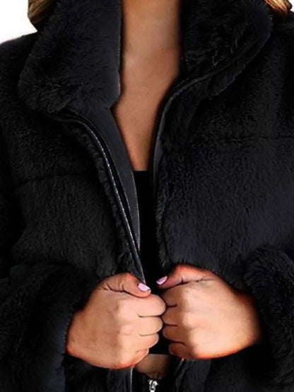 Full Size Faux Fur Cropped Zip-Up Jacket Plus Size