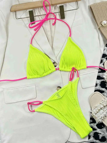 Ribbed Tie Back Bikini Set
