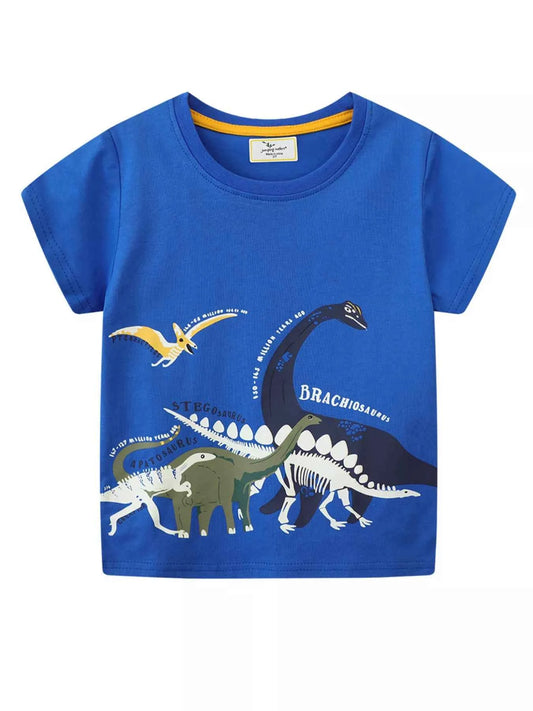Children's Dinosaur Print Crew Neck Short Sleeve T-Shirt
