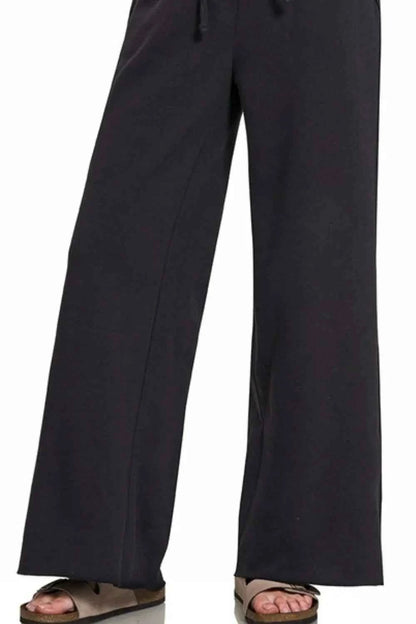 Zenana Fleece Exposed Seam Wide Leg Sweatpants
