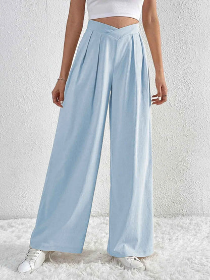 V-Waisted Ruched Front Wide Leg Pants