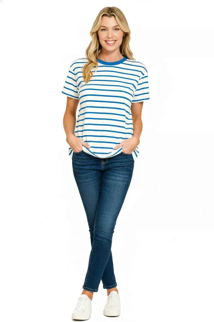 Zenana Striped Round Neck Short Sleeve T-Shirt