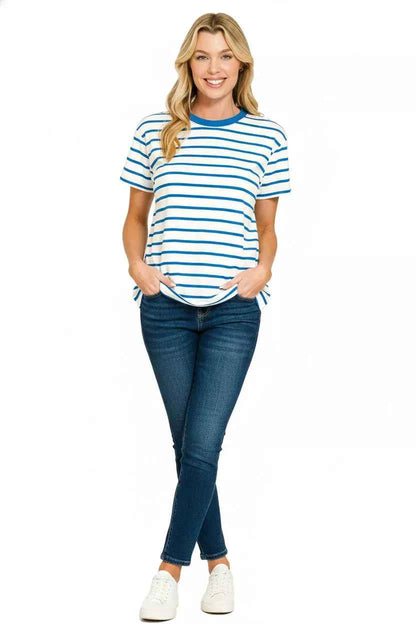 Zenana Striped Round Neck Short Sleeve T-Shirt