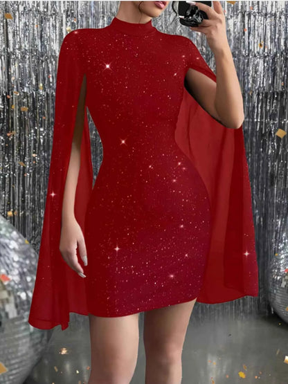 Glitter Cape Sleeve Mini Dress