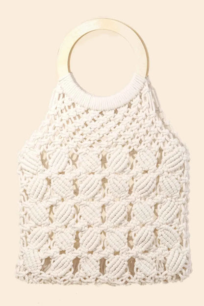 Fame Boho Braided Wooden Top Handle Bag