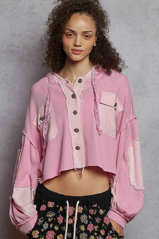 POL Raw Hem Cropped Hooded Jacket