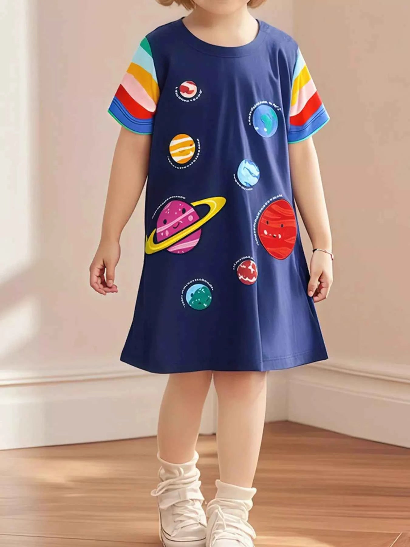 Children's Planets Print Casual Dress