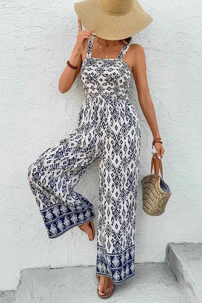 Bohemian Print Wide Leg Jumpsuit