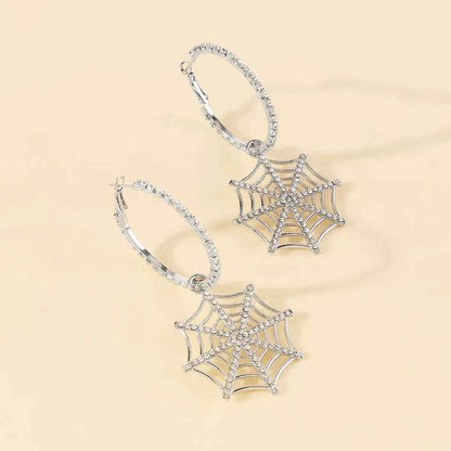 Halloween Spider Web Dangle Hoop Earrings