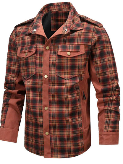 Men's Full Size Button Up Long Sleeve Plaid Shirt Plus Size