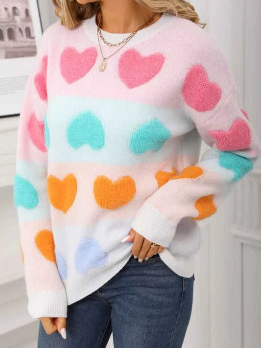 Valentine's Day Heart Pattern Fuzzy Knit Sweater