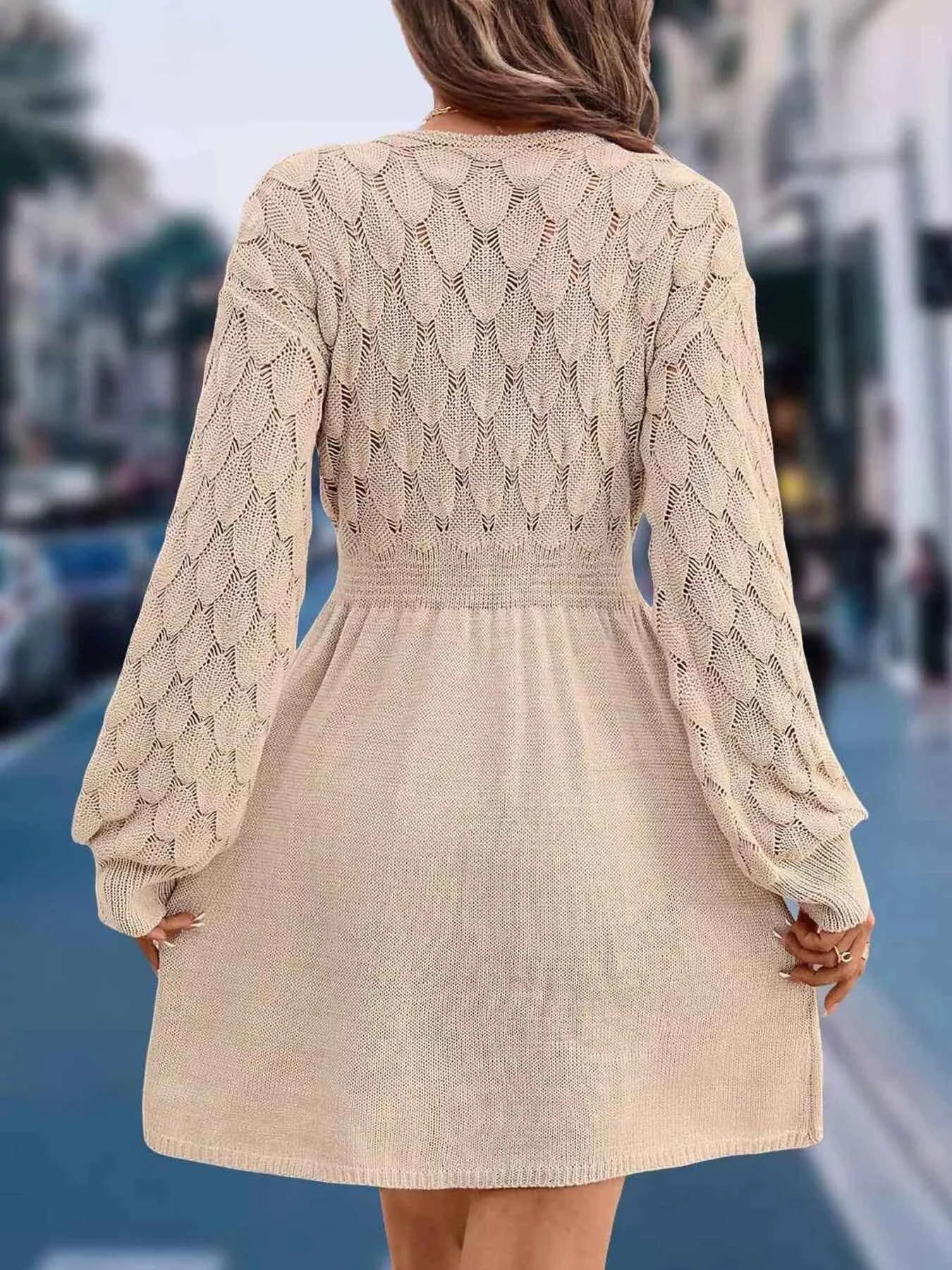 V-Neck Long Sleeve Sweater Dress