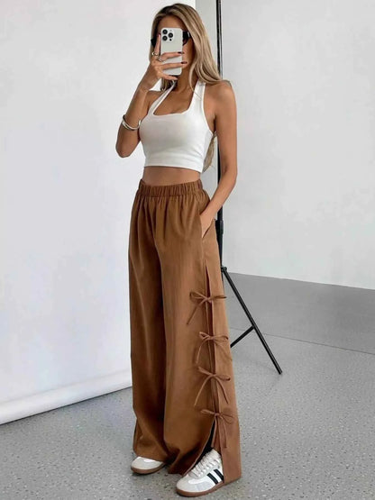 Side Tie Wide Leg Pants