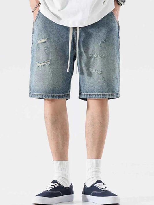 Men's Full Size Relaxed Fit Distressed Denim Shorts Plus Size