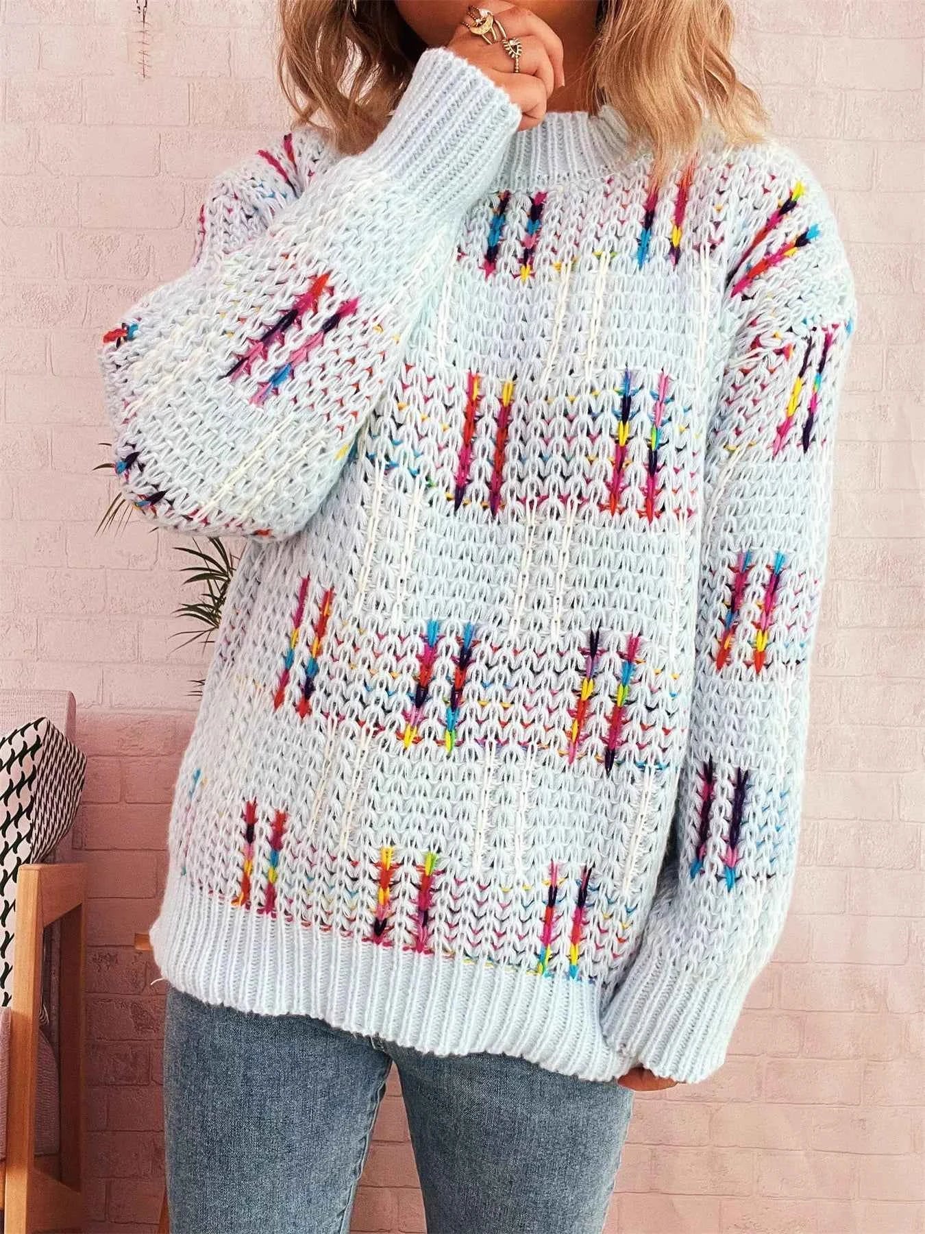 Colorful Round Neck Long Sleeve Sweater
