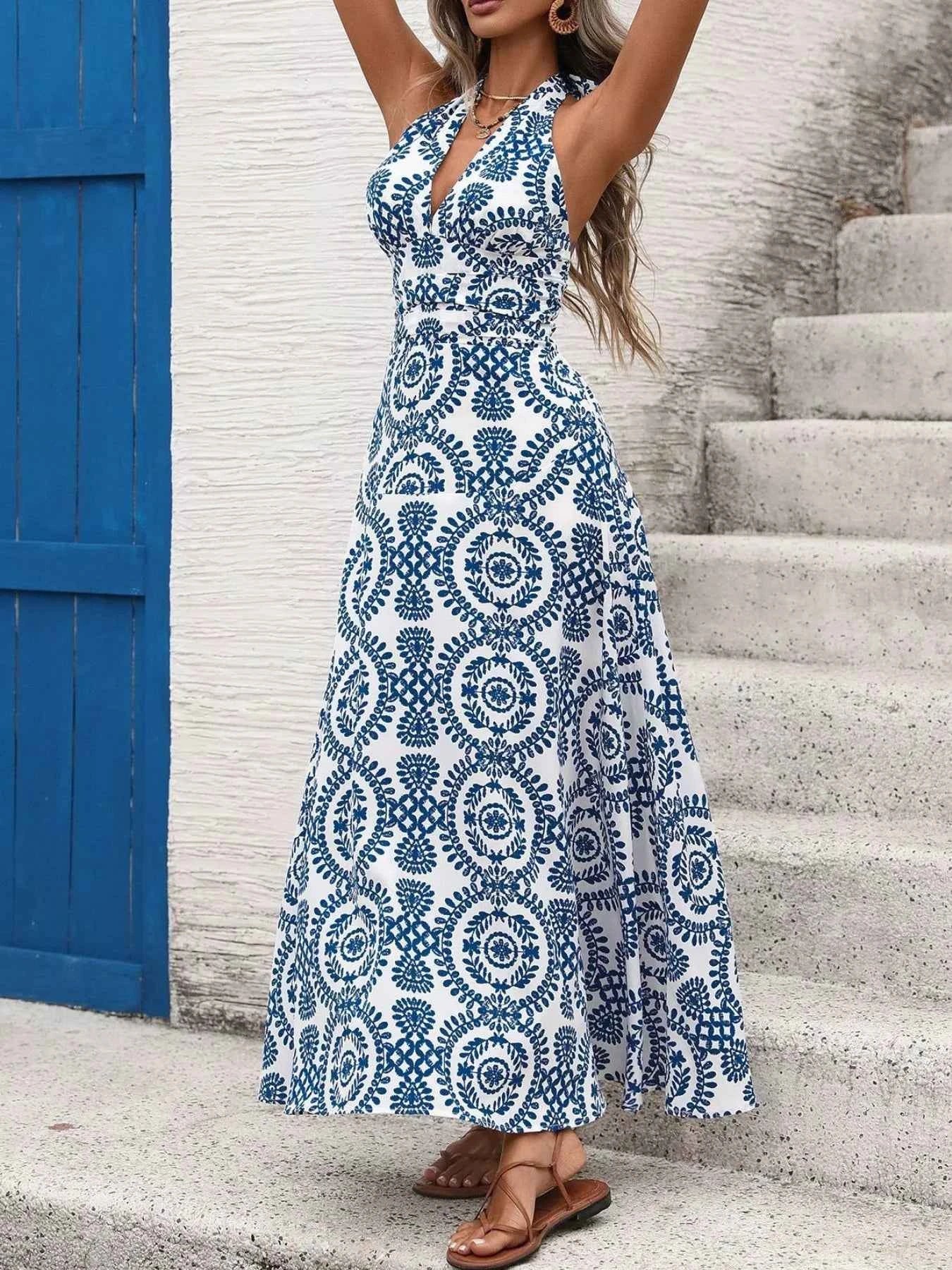 Printed Halter Neck Maxi Dress