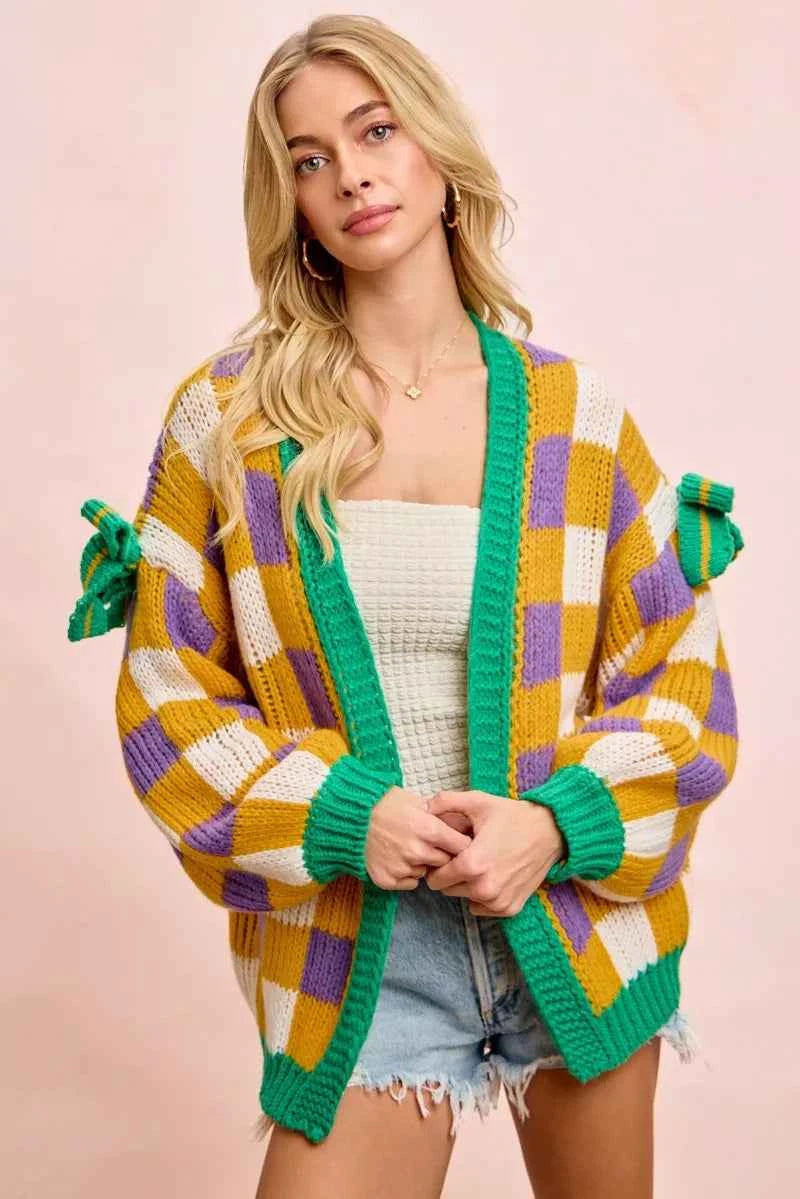 BiBi Mardigras Checker Board Front Open Cardigan