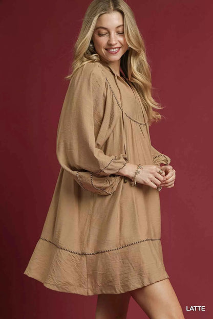 Umgee Boho Peasant Mini Dress with Trim Detail
