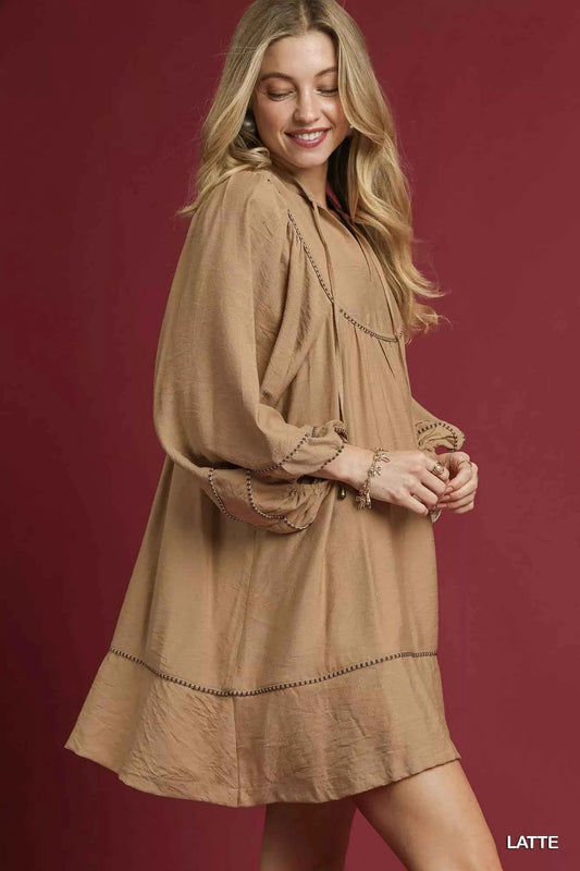 Umgee Boho Peasant Mini Dress with Trim Detail